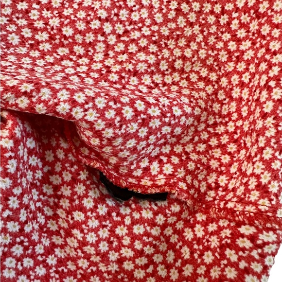 H&M Crepe Red Floral Button Dress Tie Sleeve Size 2 - Picture 7 of 16